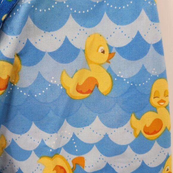 Handmade Whimsical Rubber Duck Maxi Apron Dress Tie Waist Sz XS Blue Pockets Fun - Picture 7 of 13
